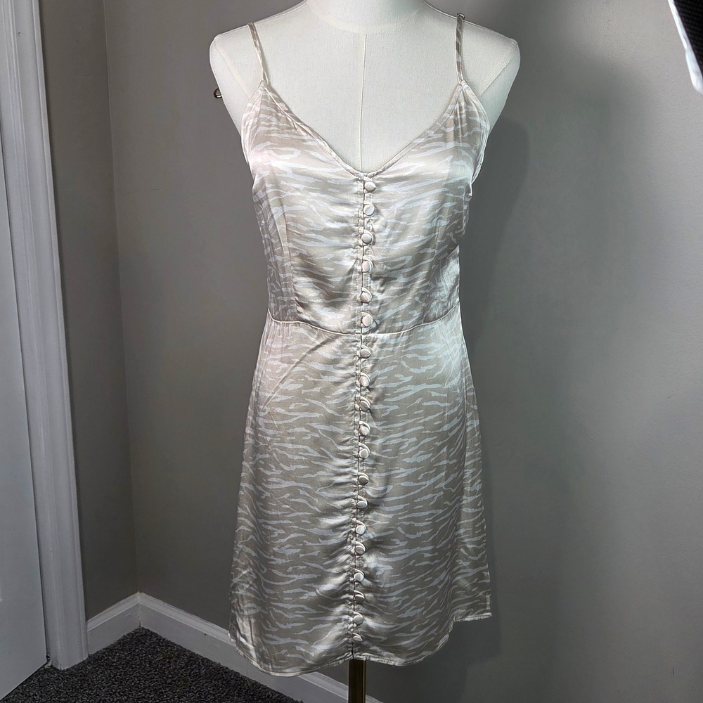 Abercrombie & Fitch Satin Mini Dress Womens M Champagne New Zebra Button Front